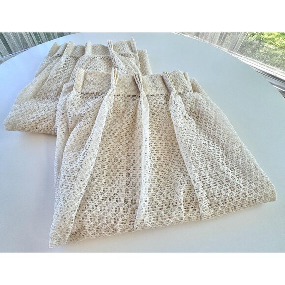 Vintage 70s net woven curtain, cream/off-white mesh, pleated panel, price for 1 - Picture 9 of 9